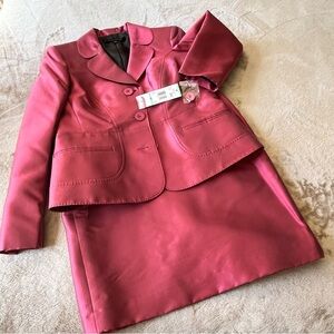 Anne Klein Suit Tea Rose Blazer Skirt Set Top Stitch Covered Buttons Size 8P
